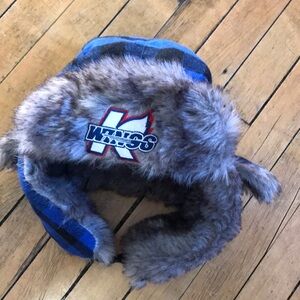 Kalamazoo Wings Hockey Blue Plaid Faux Fur Trapper Hat for Kids